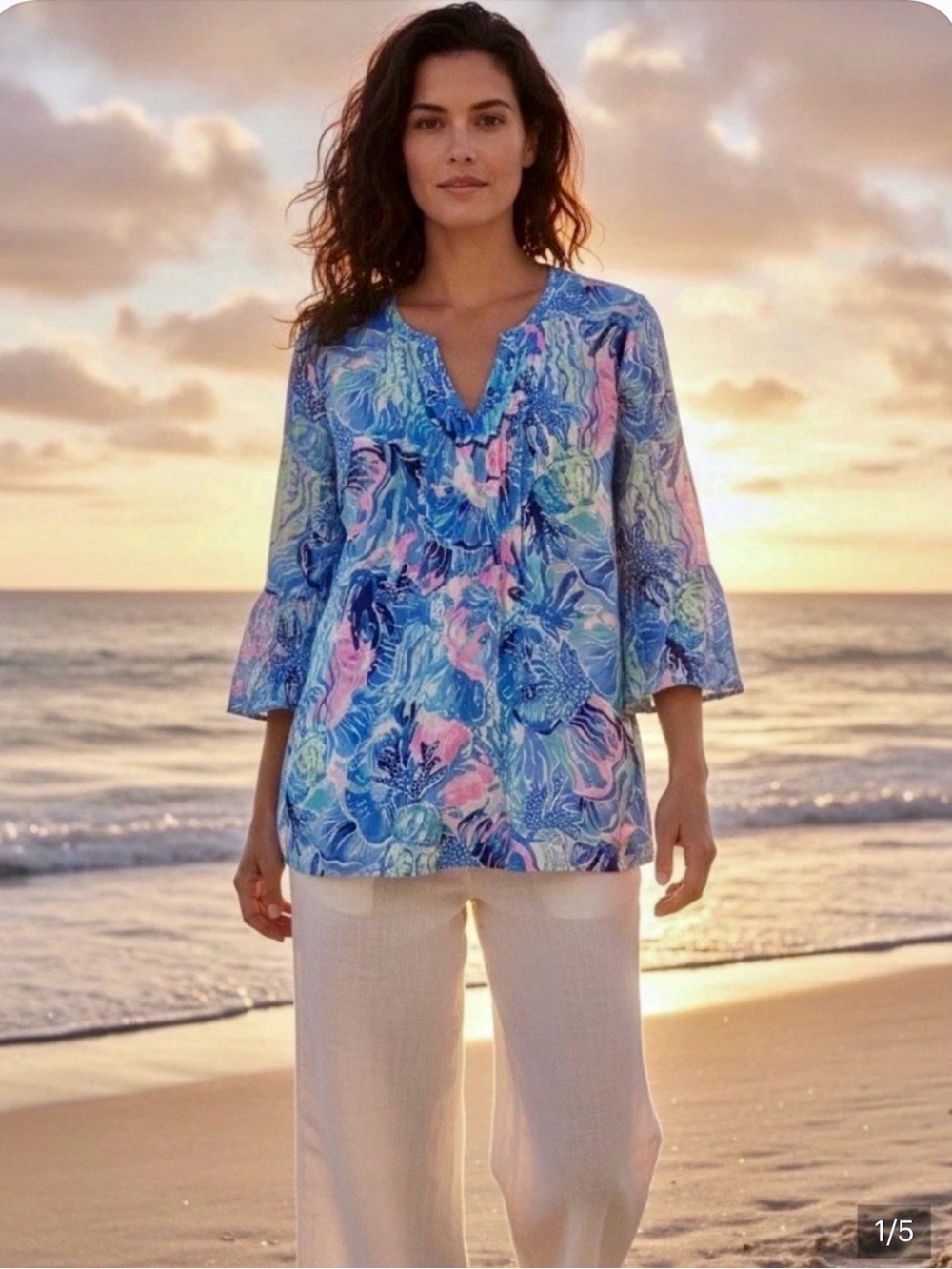 Lilly Pulitzer Hollie Linen Tunic Saltwater Blue Shade Seekers